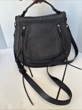 Rebecca Minkoff Black Leather Crossbody Saddle Bag Tassels Boho